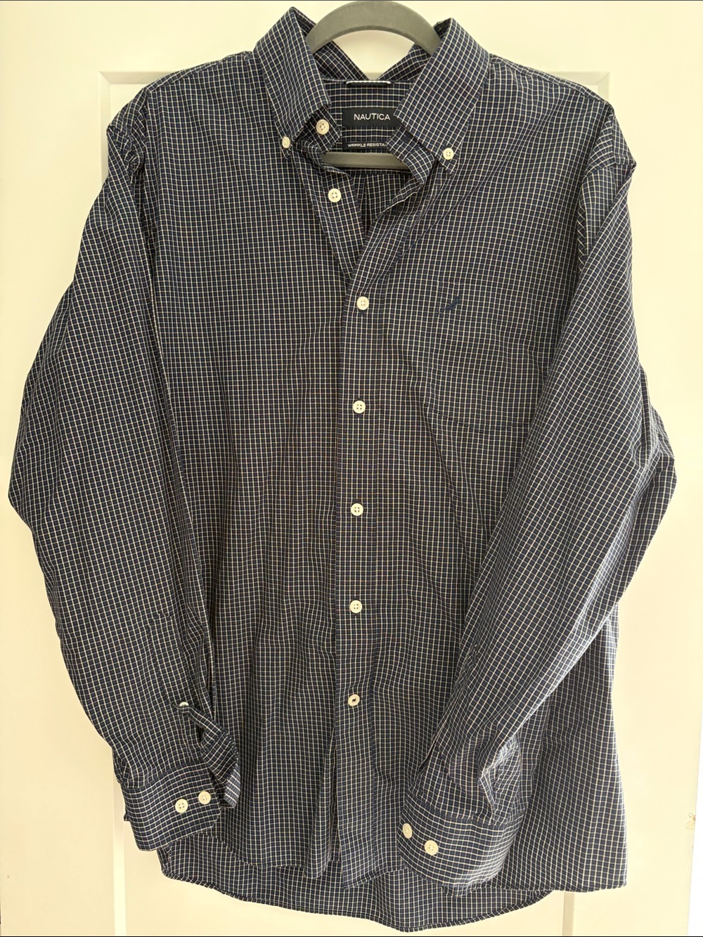 Nautica Men's Dark Blue Windowpane Button-Down Shirt